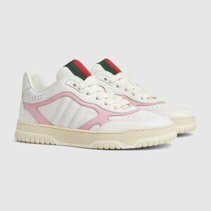 GUCCI 2024 Re-Web Low-Top Sneakers White Pink Leather Sz 40